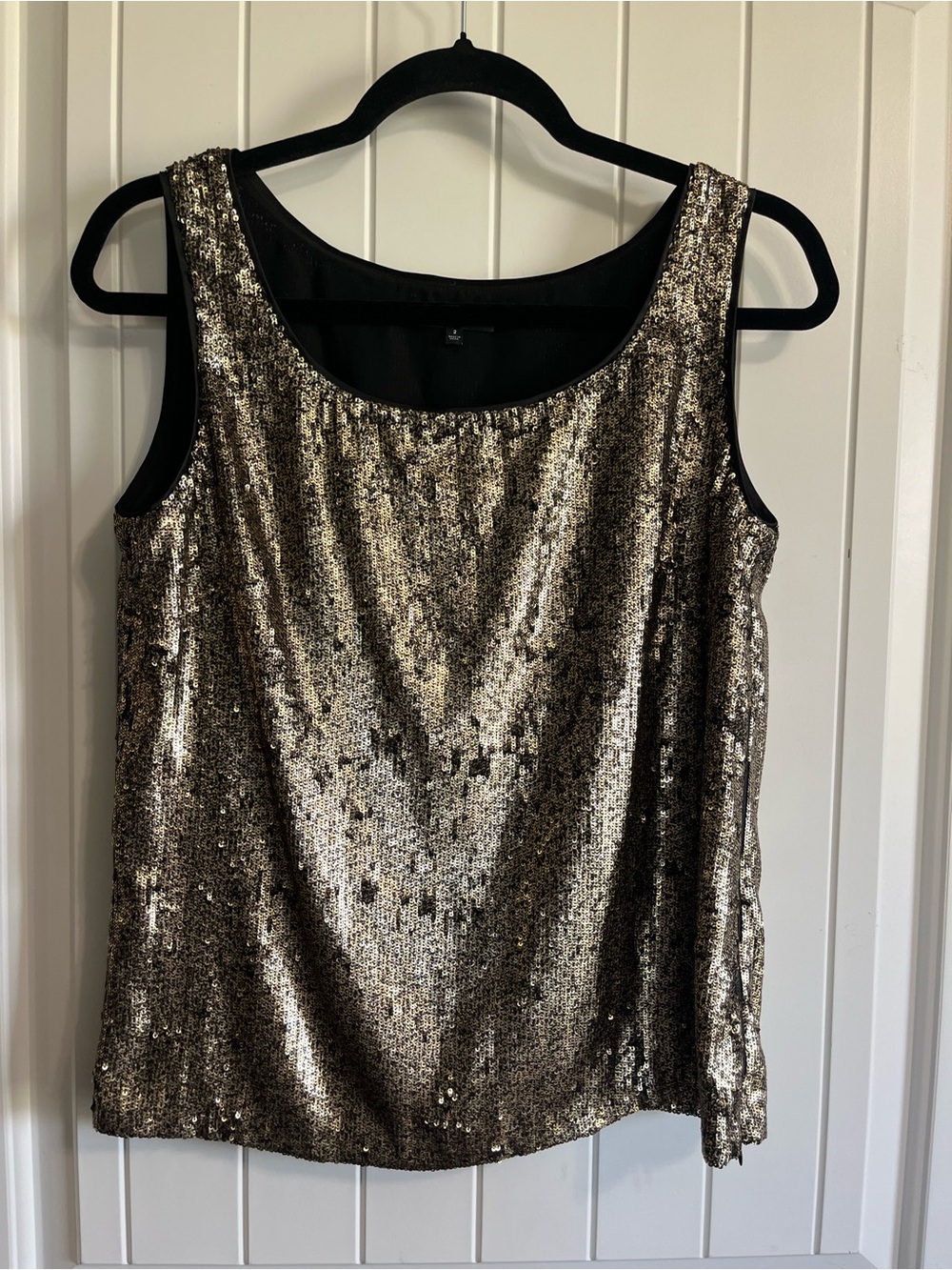 LAFAYETTE 148 New York Sequin Gold Tank Sleeveless Top Size 2 Luxury Designer